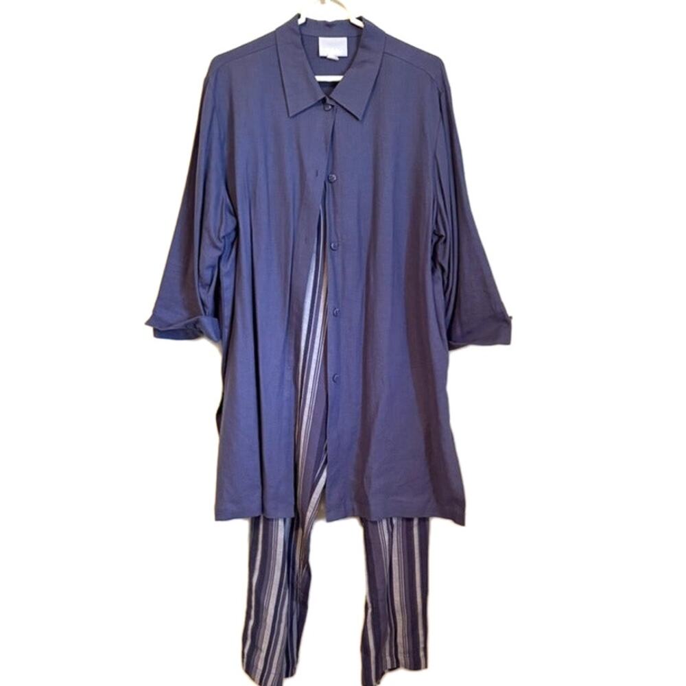Blair Women's 2-Piece Tunic Top & Striped Pants Set Indigo Blue Size L